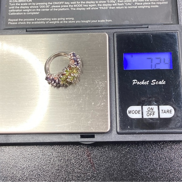 Vtg Sterling Silver Amethyst & Peridot Floral Cocktail Ring 3 Flowers | Sz 5 - Picture 13 of 13